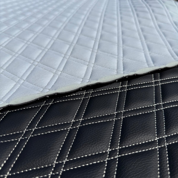 Double Stitch Diamond Black Faux Leather Scrim Foam Backed